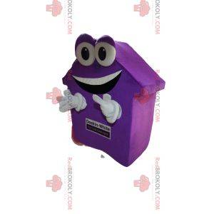 Zeer glimlachende mauve huismascotte. Huis pak