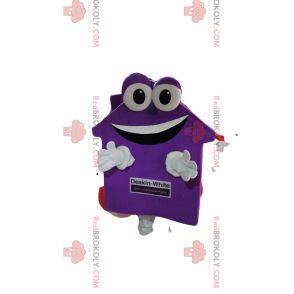 Zeer glimlachende mauve huismascotte. Huis pak