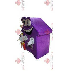 Zeer glimlachende mauve huismascotte. Huis pak