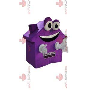 Zeer glimlachende mauve huismascotte. Huis pak