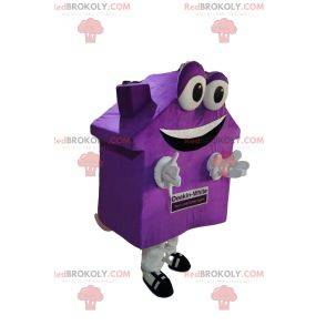 Zeer glimlachende mauve huismascotte. Huis pak