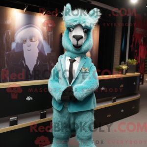 Cyan Lama maskot kostume...