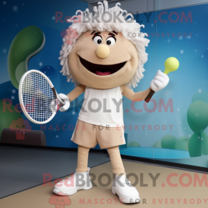 Beige Tennis Racket mascot...