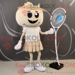 Beige Tennis Racket mascot...