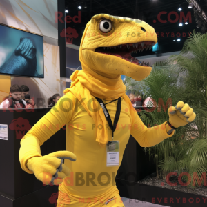 Gul Velociraptor maskot...