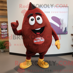 Maroon Mango mascot costume...