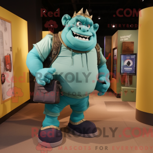 Teal Ogre mascot costume...