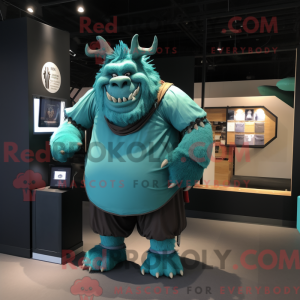 Teal Ogre mascot costume...