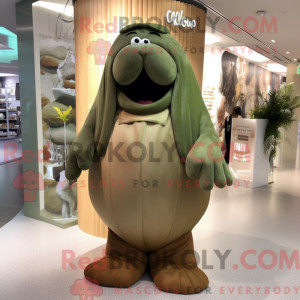 Olive Walrus maskot kostume...