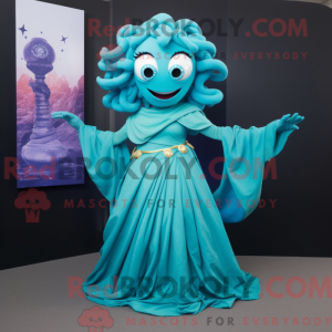 Cyan Medusa mascot costume...