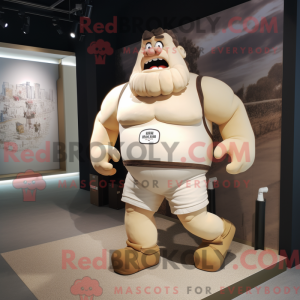 Beige Strongman mascot...