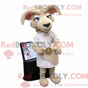 Beige Ram maskot kostume...