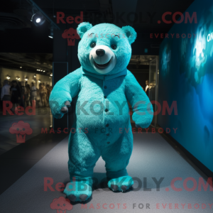 Teal Bear maskot kostume...