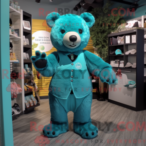 Teal Bear mascot costume...
