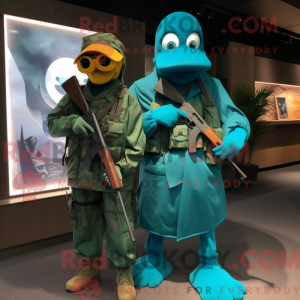 Teal Sniper mascottekostuum...