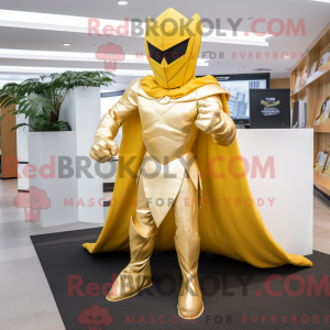 Gold Superhero mascot...