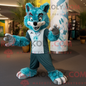 Teal Wolf mascot costume...
