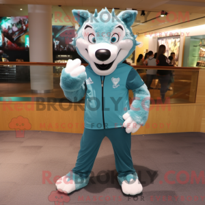 Teal Wolf mascot costume...