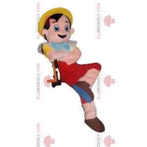 Mascot Pinocchio met zijn gele hoed. Pinokkio kostuum