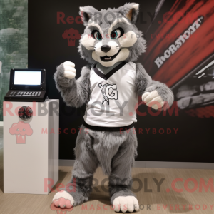 Grå Bobcat-maskotdraktfigur...