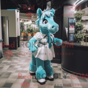 Cyan hest maskot kostume...