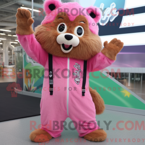 Pink Beaver maskot kostume...