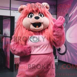 Pink Beaver maskot kostume...