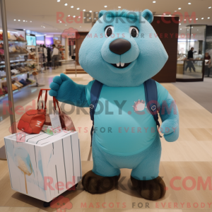 Cyan Beaver maskot kostume...
