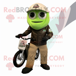 Olive Ice Cream Cone mascot costume character dressed with a Moto Jacket and Caps