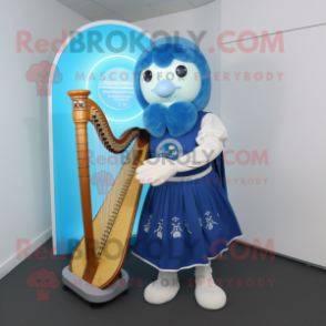 Blue Celtic Harp mascot costume character dressed with a Romper and Digital watches