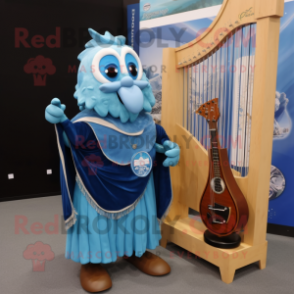 Blue Celtic Harp mascot costume character dressed with a Romper and Digital watches