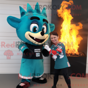 Teal Fire Eater Maskottchen...