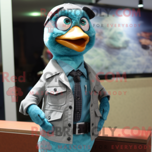 Teal Quail mascot costume...