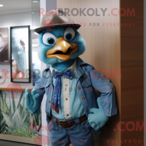 Teal Quail mascot costume...
