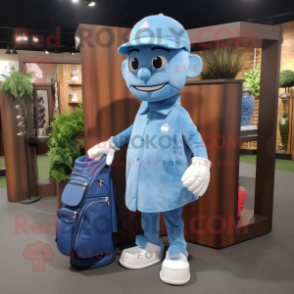 Blue Golf Bag mascot costume character dressed with a Denim Shirt and Coin purses