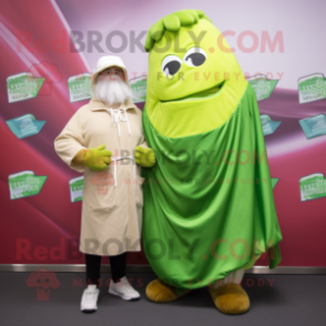 Olive Corned Beef And Cabbage mascot costume character dressed with a Raincoat and Belts