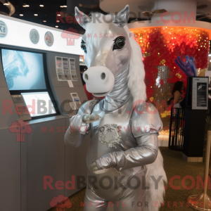 Silver Horse mascot costume...
