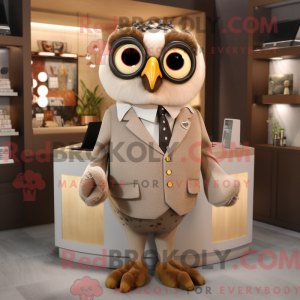 Tan Owl maskot kostume...
