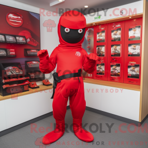 Rød Ninja maskot kostume...