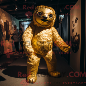 Gold Sloth maskot kostume...