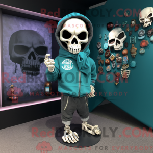 Teal Skull maskot kostume...