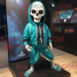 Teal Skull mascot costume...