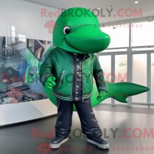 Green Whale mascot costume...