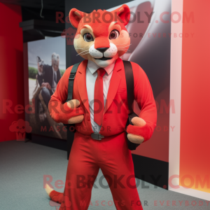 Rød Puma-maskotdraktfigur...