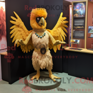 Gold Harpy maskot kostume...