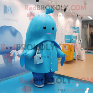 Cyan Whale mascot costume...