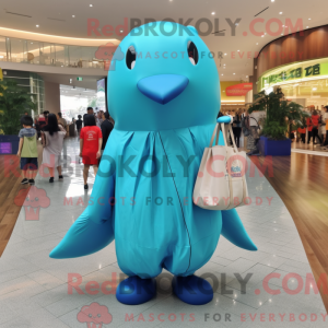 Cyan Whale maskot drakt...