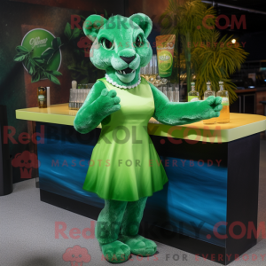 Green Puma mascot costume...