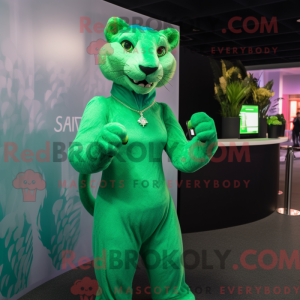 Green Puma mascot costume...