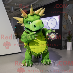 Limegrøn Triceratops maskot...